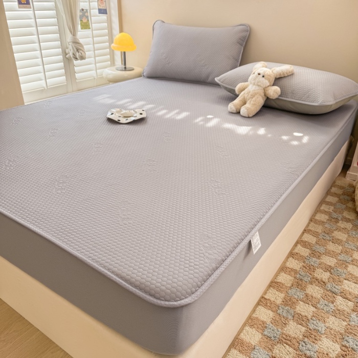 91家纺网 家纺一手货源 找家纺 阿亮家居 2025新款凉席凉豆豆单包边可水席单凉席三件套冰豆豆席 小米粒高级灰床笠款