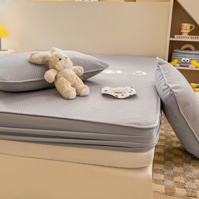 91家纺网 家纺一手货源 找家纺 阿亮家居 2025新款凉席凉豆豆单包边可水席单凉席三件套冰豆豆席 小米粒高级灰床笠款