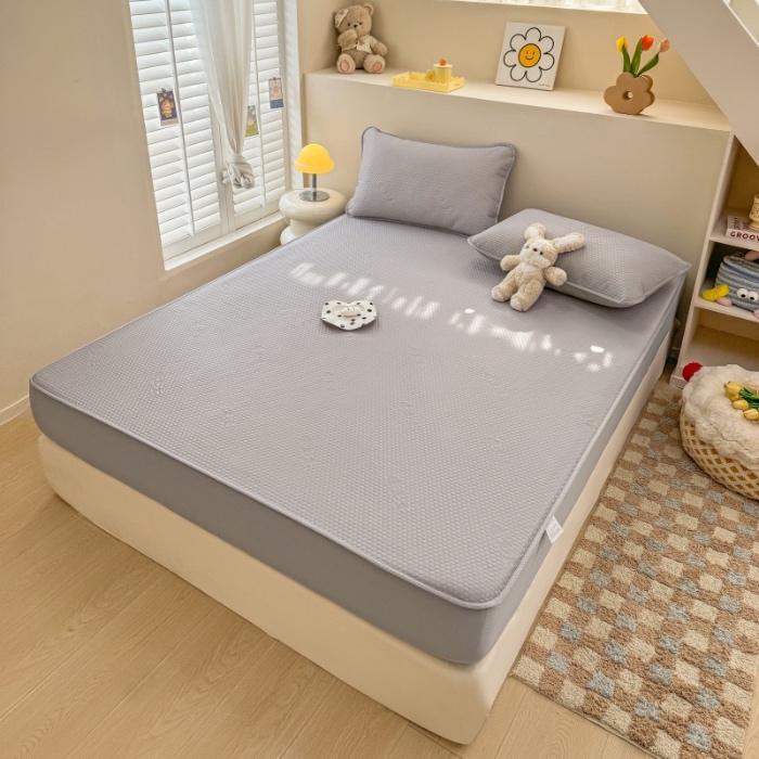 91家纺网 家纺一手货源 找家纺 阿亮家居 2025新款凉席凉豆豆单包边可水席单凉席三件套冰豆豆席 小米粒高级灰床笠款