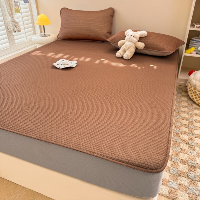 91家纺网 家纺一手货源 找家纺 阿亮家居 2025新款凉席凉豆豆单包边可水席单凉席三件套冰豆豆席 小米粒气质咖床笠款