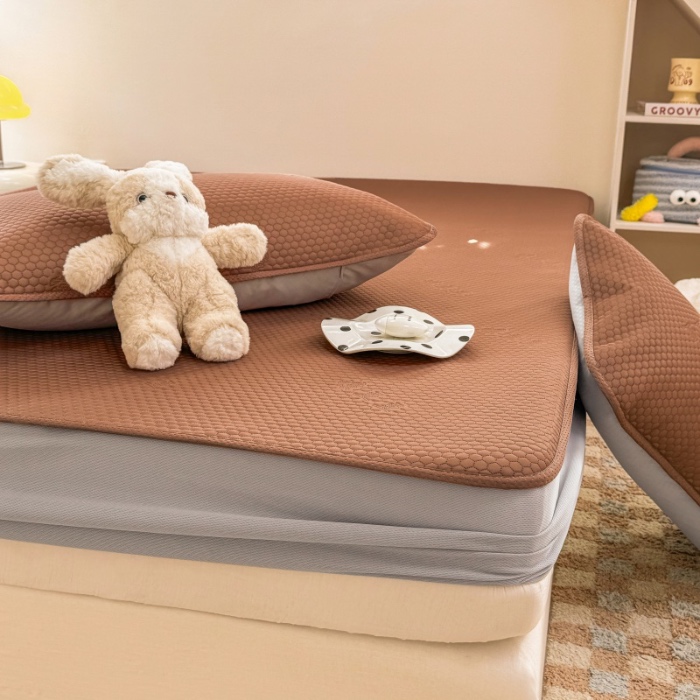 91家纺网 家纺一手货源 找家纺 阿亮家居 2025新款凉席凉豆豆单包边可水席单凉席三件套冰豆豆席 小米粒气质咖床笠款