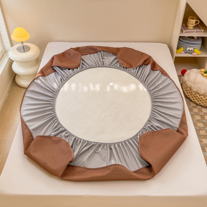 91家纺网 家纺一手货源 找家纺 阿亮家居 2025新款凉席凉豆豆单包边可水席单凉席三件套冰豆豆席 小米粒气质咖床笠款