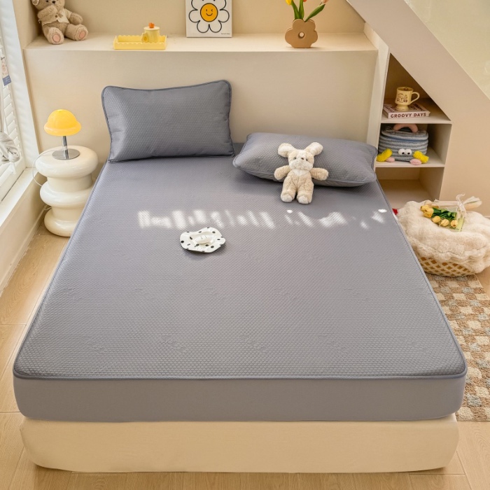 91家纺网 家纺一手货源 找家纺 阿亮家居 2025新款凉席凉豆豆单包边可水席单凉席三件套冰豆豆席 小米粒深海灰床笠款