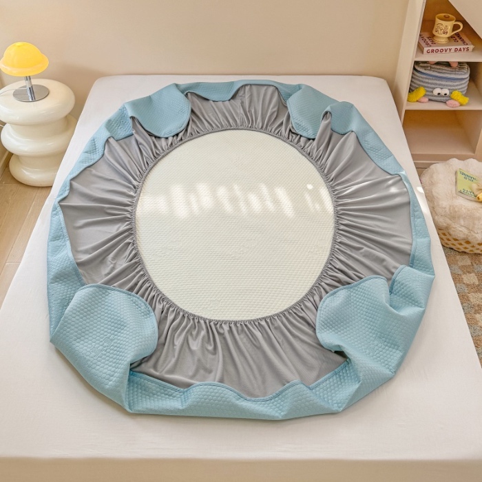 91家纺网 家纺一手货源 找家纺 阿亮家居 2025新款凉席凉豆豆单包边可水席单凉席三件套冰豆豆席 小米粒天空蓝床笠款