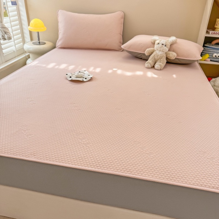 91家纺网 家纺一手货源 找家纺 阿亮家居 2025新款凉席凉豆豆单包边可水席单凉席三件套冰豆豆席 小米粒樱花粉床笠款