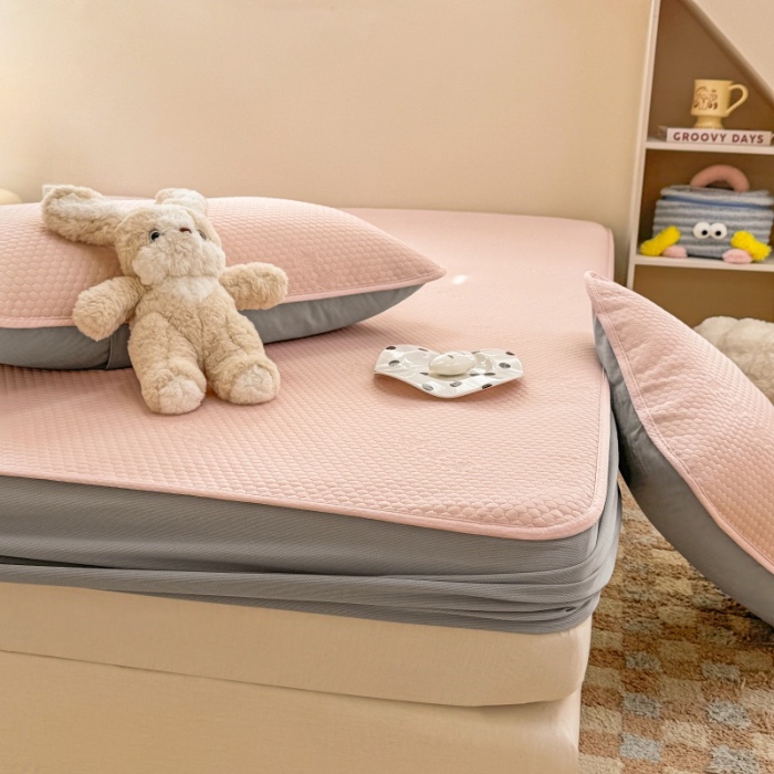 91家纺网 家纺一手货源 找家纺 阿亮家居 2025新款凉席凉豆豆单包边可水席单凉席三件套冰豆豆席 小米粒樱花粉床笠款