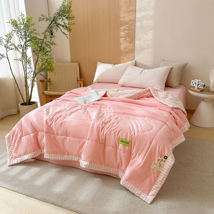 91家纺网 家纺一手货源 找家纺 熙宴家纺 2025新款全棉色织水洗棉棉花夏被四件套 果粉条