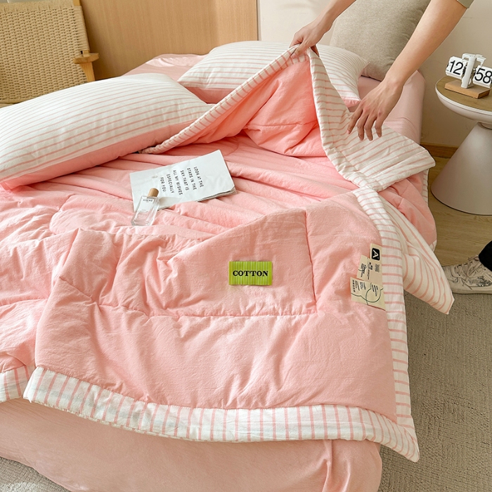 91家纺网 家纺一手货源 找家纺 熙宴家纺 2025新款全棉色织水洗棉棉花夏被四件套 果粉条