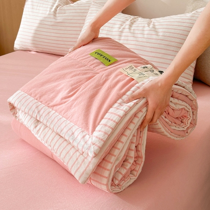 熙宴家纺 2025新款全棉色织水洗棉棉花夏被四件套 果粉条