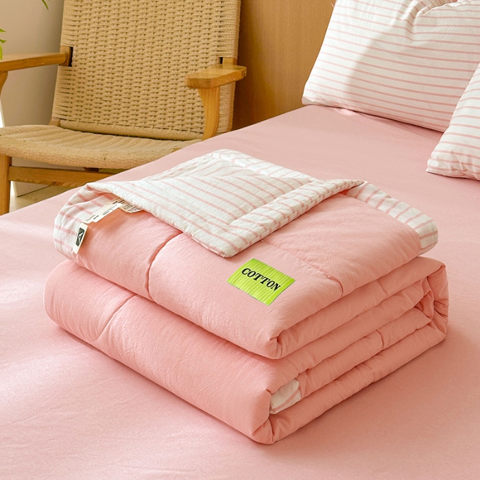 91家纺网 家纺一手货源 找家纺 熙宴家纺 2025新款全棉色织水洗棉棉花夏被四件套 果粉条