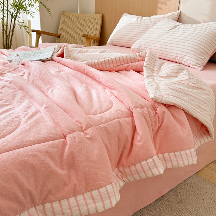 91家纺网 家纺一手货源 找家纺 熙宴家纺 2025新款全棉色织水洗棉棉花夏被四件套 果粉条