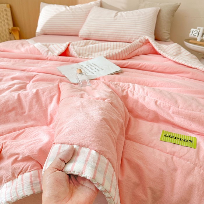 91家纺网 家纺一手货源 找家纺 熙宴家纺 2025新款全棉色织水洗棉棉花夏被四件套 果粉条
