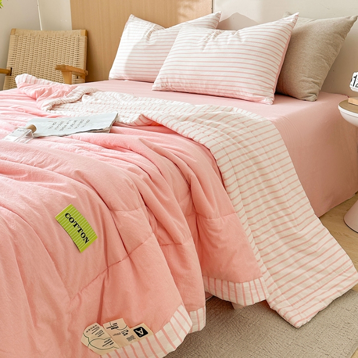 91家纺网 家纺一手货源 找家纺 熙宴家纺 2025新款全棉色织水洗棉棉花夏被四件套 果粉条