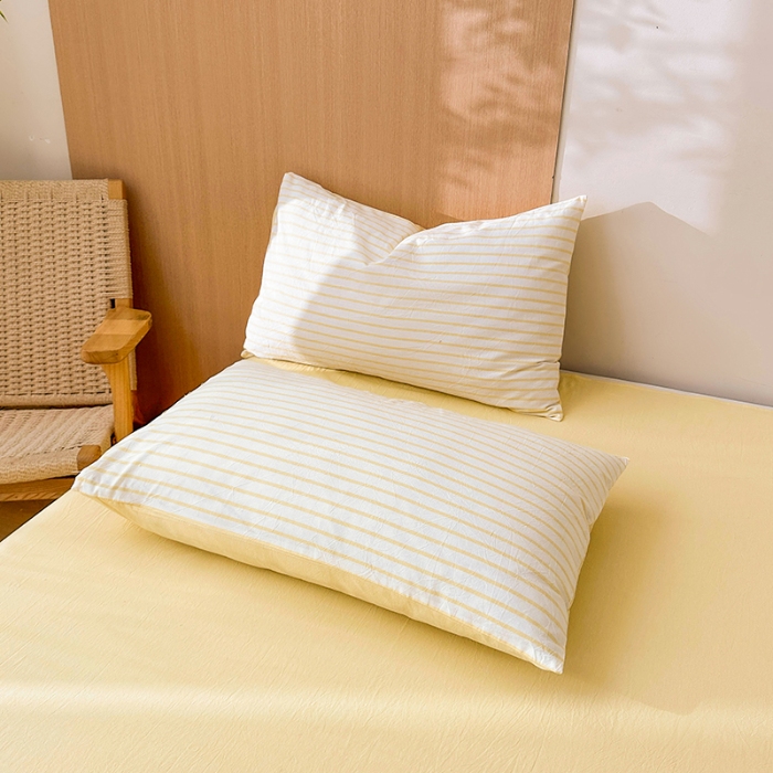 91家纺网 家纺一手货源 找家纺 熙宴家纺 2025新款全棉色织水洗棉棉花夏被四件套 淡黄条