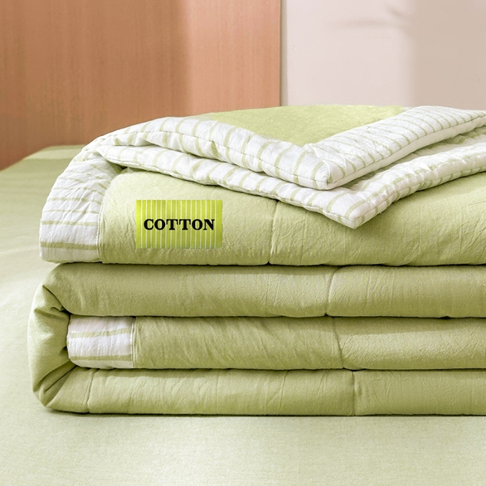 91家纺网 家纺一手货源 找家纺 熙宴家纺 2025新款全棉色织水洗棉棉花夏被四件套 果绿条