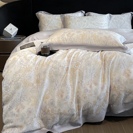 91家纺网 家纺一手货源 找家纺 2025新款大宽边高级简奢款凉感天丝莱赛尔数码印花丝滑丝绸四件套直播热款