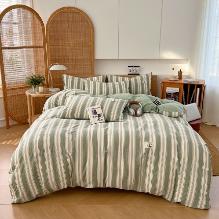 91家纺网 家纺一手货源 找家纺 （总）2025新款色织全棉四件套简约学生三件套单被套床单款四季通用床品套件