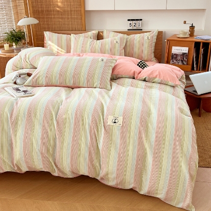 91家纺网 家纺一手货源 找家纺 （总）2025新款色织全棉四件套简约学生三件套单被套床单款四季通用床品套件