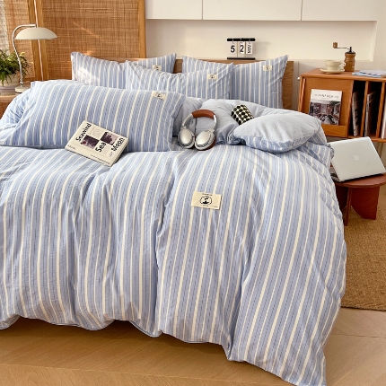 91家纺网 家纺一手货源 找家纺 （总）2025新款色织全棉四件套简约学生三件套单被套床单款四季通用床品套件