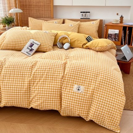 91家纺网 家纺一手货源 找家纺 （总）2025新款色织全棉四件套简约学生三件套单被套床单款四季通用床品套件