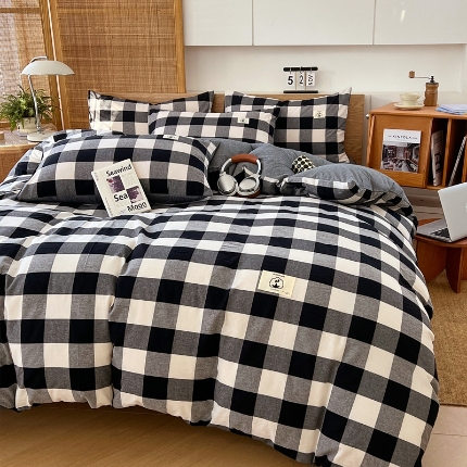 91家纺网 家纺一手货源 找家纺 （总）2025新款色织全棉四件套简约学生三件套单被套床单款四季通用床品套件