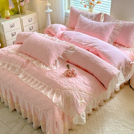 （总）苏米娜家纺2025春夏韩版法式公主风水洗棉床盖款多功能被套 夏被床盖四件套多功能二合一水洗棉夹泡泡棉小竺棉棉床裙款