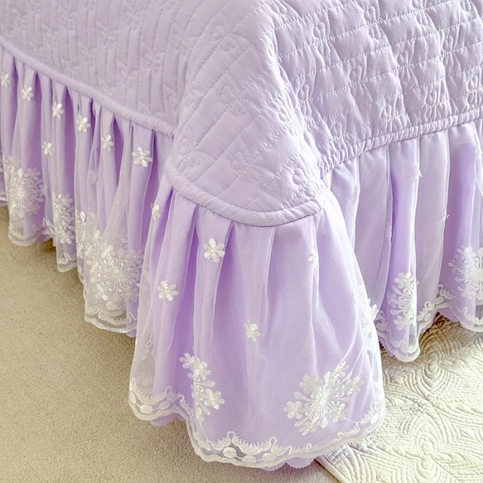 91家纺网 家纺一手货源 找家纺 苏米娜家纺2025春夏新品韩版甜美公主风超柔水洗棉床盖四件套刺绣针织棉双层纱纯棉棉麻全棉少女心夹棉床裙款夏被款床盖四件套 幻蝶-梦幻紫