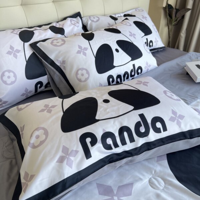 91家纺网 家纺一手货源 找家纺 棉生活 2025新款大版水洗真丝数码夏被四件套 熊猫咻咻