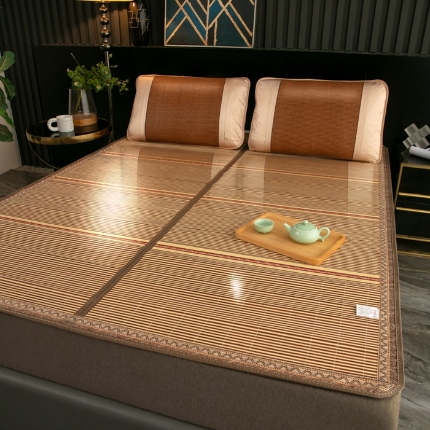 91家纺网 家纺一手货源 找家纺 好艺佳 2025新款凉席竹席碳化印花冰丝席藤席双面用学生宿舍 金砖木纹