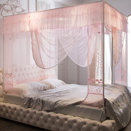 飞轮海蚊帐 2025新款全底回底蚊帐方顶防摔坐床蚊帐-Z57风格二 嫩粉