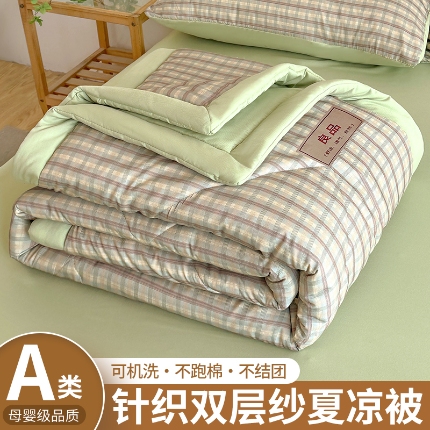 91家纺网 家纺一手货源 找家纺 （总）悦织语 2025新款A类无印风针织双层纱夏被夏凉被空调被