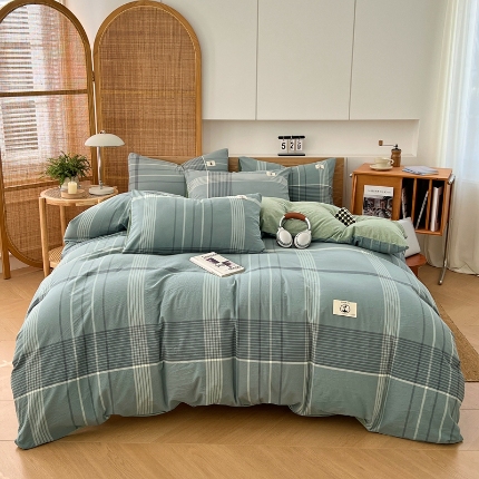 91家纺网 家纺一手货源 找家纺 （总）2025款色织全棉四件套简约学生寝室被套床单四季通用
