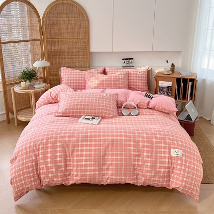 91家纺网 家纺一手货源 找家纺 （总）2025款色织全棉四件套简约学生寝室被套床单四季通用