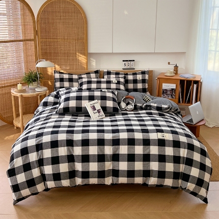 91家纺网 家纺一手货源 找家纺 （总）2025款色织全棉四件套简约学生寝室被套床单四季通用