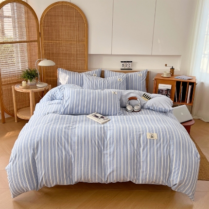 91家纺网 家纺一手货源 找家纺 （总）2025款色织全棉四件套简约学生寝室被套床单四季通用