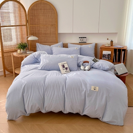 91家纺网 家纺一手货源 找家纺 （总）2025款色织全棉四件套简约学生寝室被套床单四季通用