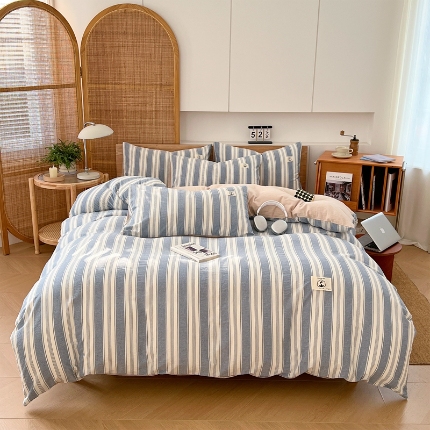 91家纺网 家纺一手货源 找家纺 （总）2025款色织全棉四件套简约学生寝室被套床单四季通用