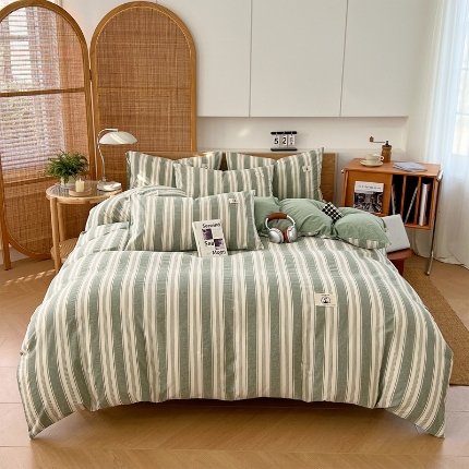 91家纺网 家纺一手货源 找家纺 （总）2025款色织全棉四件套简约学生寝室被套床单四季通用