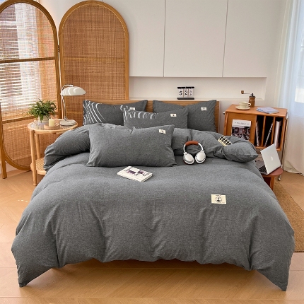 91家纺网 家纺一手货源 找家纺 （总）2025款色织全棉四件套简约学生寝室被套床单四季通用
