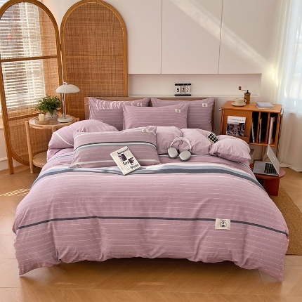 91家纺网 家纺一手货源 找家纺 （总）2025款色织全棉四件套简约学生寝室被套床单四季通用
