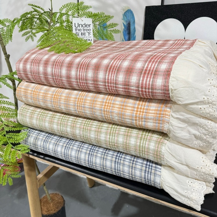 91家纺网 家纺一手货源 找家纺 （总）A类纯棉色织水洗棉床盖240*260CM全棉条纹三件套花边格子四季通用