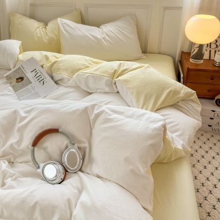 91家纺网 家纺一手货源 找家纺 （总）冕悠家纺 2025新款A类105克超柔褶皱水洗棉拼色四件套-单被套