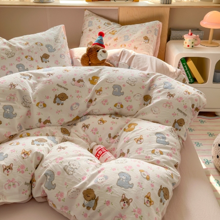 91家纺网 家纺一手货源 找家纺 （总）冕悠家纺 2025新款A类高克重糯叽叽超柔糯水洗棉印花四件套