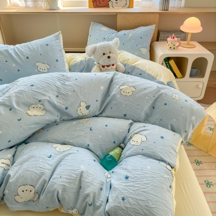 91家纺网 家纺一手货源 找家纺 （总）冕悠家纺 2025新款A类高克重糯叽叽超柔糯水洗棉印花四件套