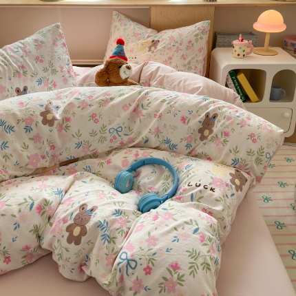 91家纺网 家纺一手货源 找家纺 （总）冕悠家纺 2025新款A类高克重糯叽叽超柔糯水洗棉印花四件套