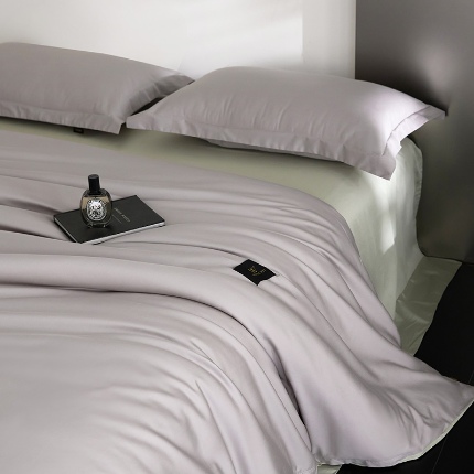 梧桐树 2025新款60s长绒棉全棉纯色双拼四件套 银灰+绿