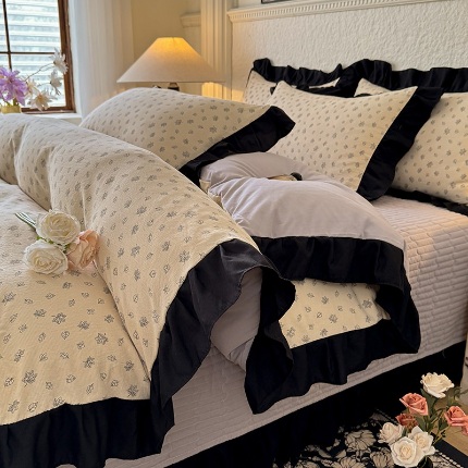 91家纺网 家纺一手货源 找家纺 （总）苏米娜家纺法式A类母婴级针织双层纱床盖款四件套赫本风全棉纯棉麻泡泡棉小竺棉超柔水洗棉床单床盖款