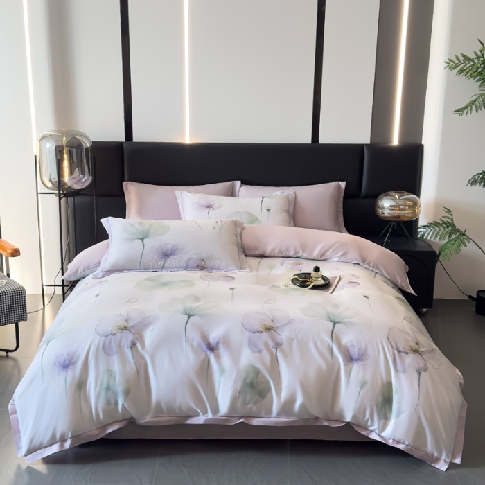 91家纺网 家纺一手货源 找家纺 (总)氧家 2025新款莱赛尔天丝数码印花四件套宽边断角工艺（礼盒装）