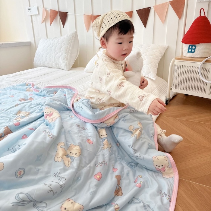 91家纺网 家纺一手货源 找家纺 兜米家居 2025夏季A类针织棉夏凉被小清新卡通双面针织棉空调被子被芯 宠物喵喵