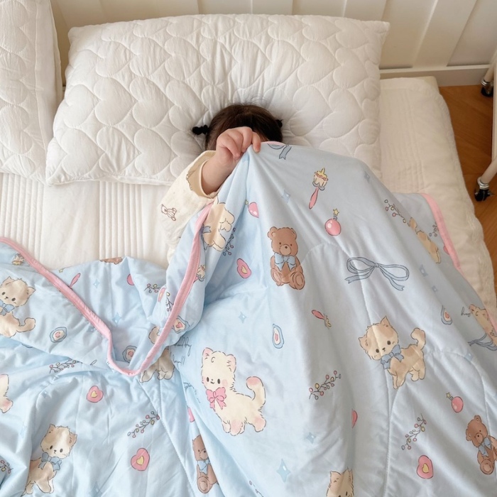 91家纺网 家纺一手货源 找家纺 兜米家居 2025夏季A类针织棉夏凉被小清新卡通双面针织棉空调被子被芯 宠物喵喵